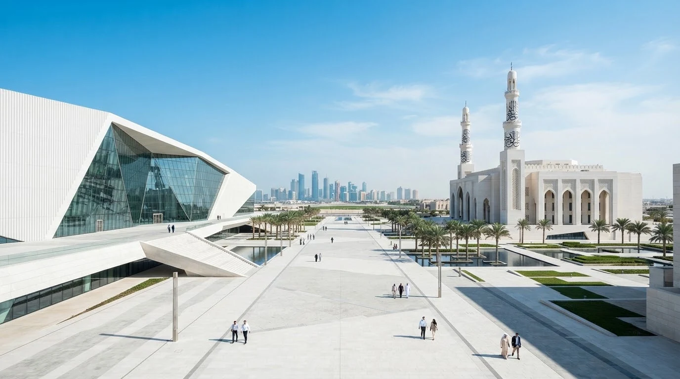 Contemporary civic plaza and cultural architecture in Doha