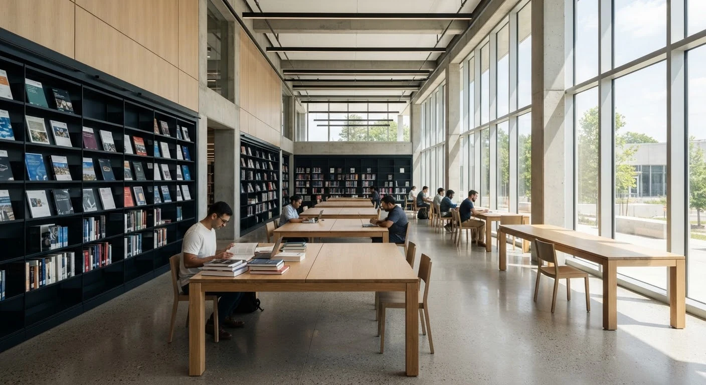 Bright contemporary library and collaborative research workspace